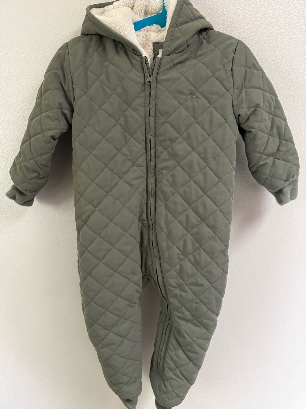 GAP Olive Quilted Hooded Baby One-Piece